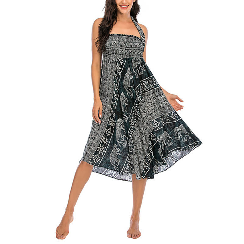Robe jupe à lacets style bohème à imprimé éléphant et géométrie Buddha Stones Two Style Wear - image 2