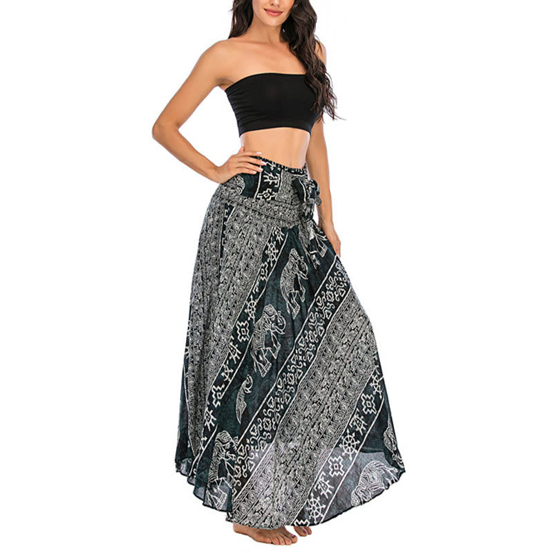 Robe jupe à lacets style bohème à imprimé éléphant et géométrie Buddha Stones Two Style Wear - image 3