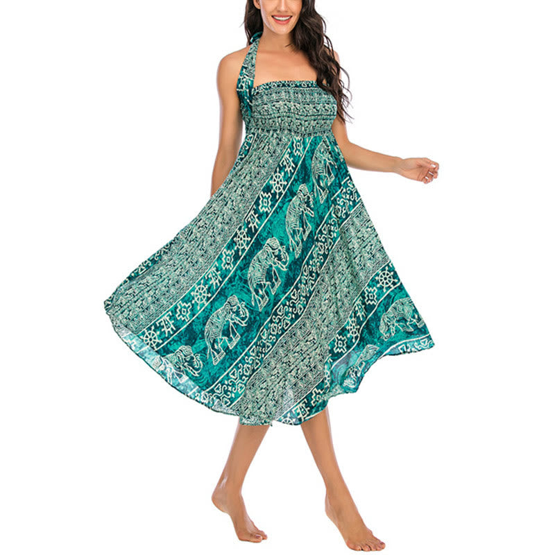 Robe jupe à lacets style bohème à imprimé éléphant et géométrie Buddha Stones Two Style Wear - image 26