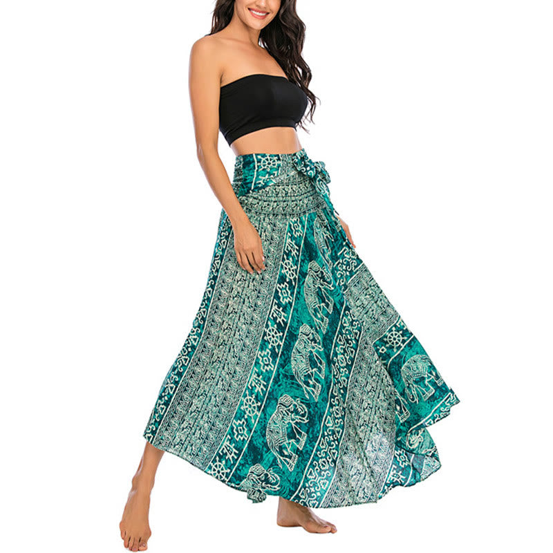 Robe jupe à lacets style bohème à imprimé éléphant et géométrie Buddha Stones Two Style Wear - image 25