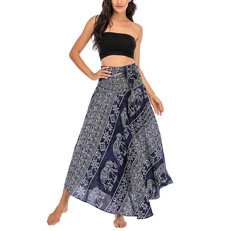 Robe jupe à lacets style bohème à imprimé éléphant et géométrie Buddha Stones Two Style Wear - image 18
