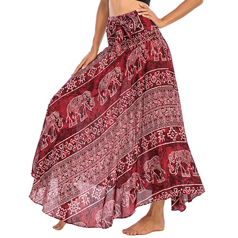 Robe jupe à lacets style bohème à imprimé éléphant et géométrie Buddha Stones Two Style Wear - Cramoisi - US4-12, UK/AU8-16, EU36-44 (F) - image 8