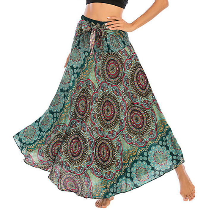 Robe jupe à lacets style bohème à fleurs mandala Buddha Stones Two Style Wear - Vert clair - US4-12，UK/AU8-16，EU36-44 (F) - image 0