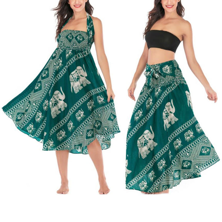 Robe jupe à lacets style Buddha Stones d'été à deux styles avec des lignes d'éléphant