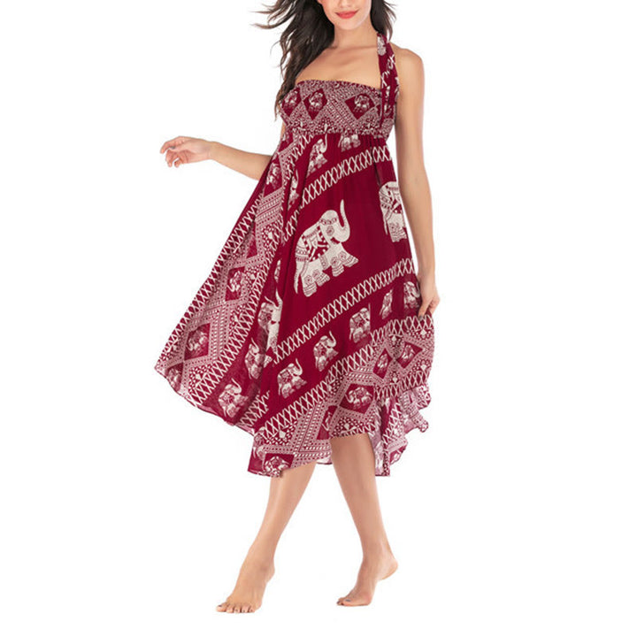 Robe jupe à lacets style Buddha Stones d'été à deux styles avec des lignes d'éléphant