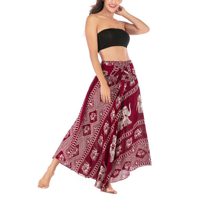 Robe jupe à lacets style Buddha Stones d'été à deux styles avec des lignes d'éléphant