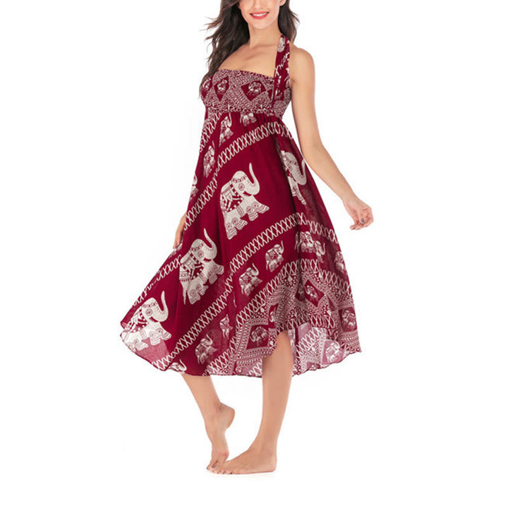 Robe jupe à lacets style Buddha Stones d'été à deux styles avec des lignes d'éléphant