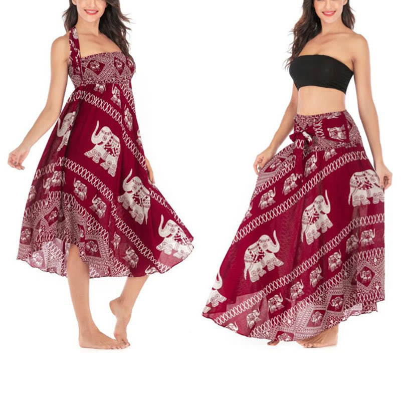 Robe jupe à lacets style Buddha Stones d'été à deux styles avec des lignes d'éléphant