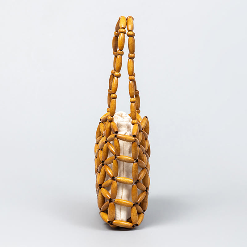 Sac à main en mini perles en bois tissées à la main Buddha Stones