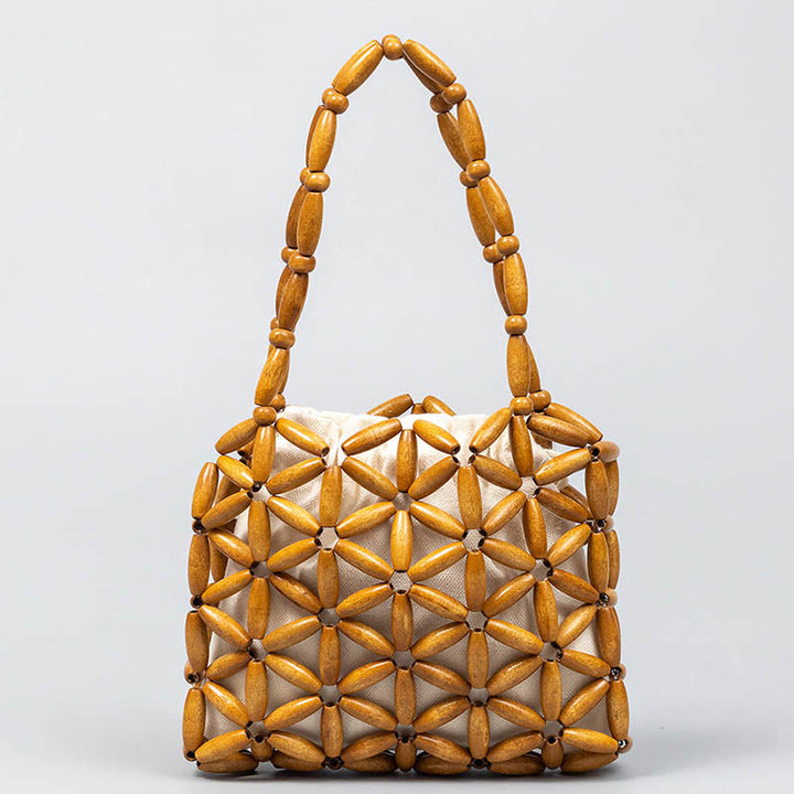 Sac à main en mini perles en bois tissées à la main Buddha Stones