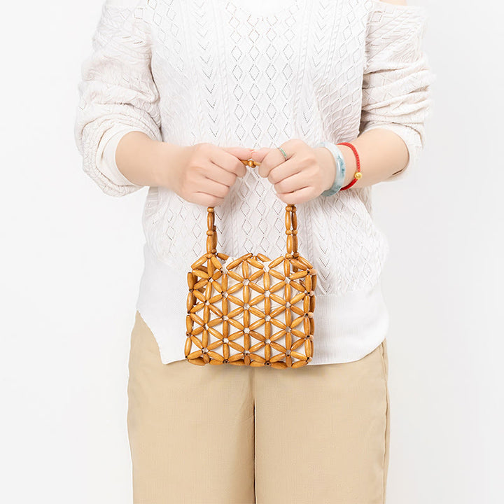 Sac à main en mini perles en bois tissées à la main Buddha Stones