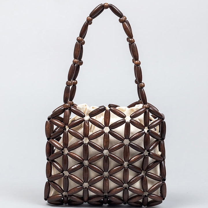 Sac à main en mini perles en bois tissées à la main Buddha Stones