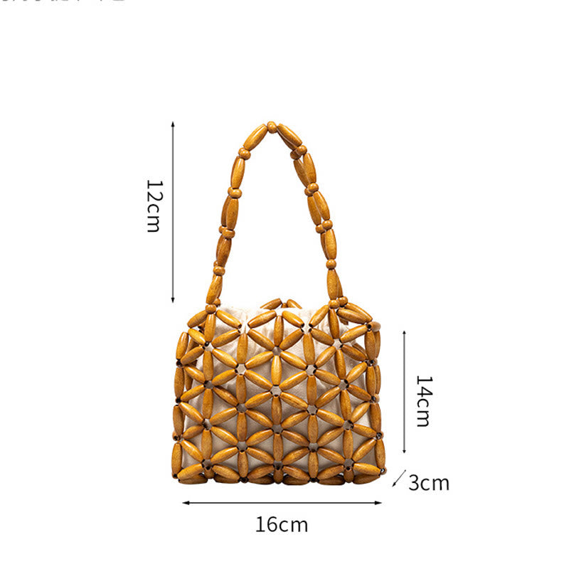 Sac à main en mini perles en bois tissées à la main Buddha Stones