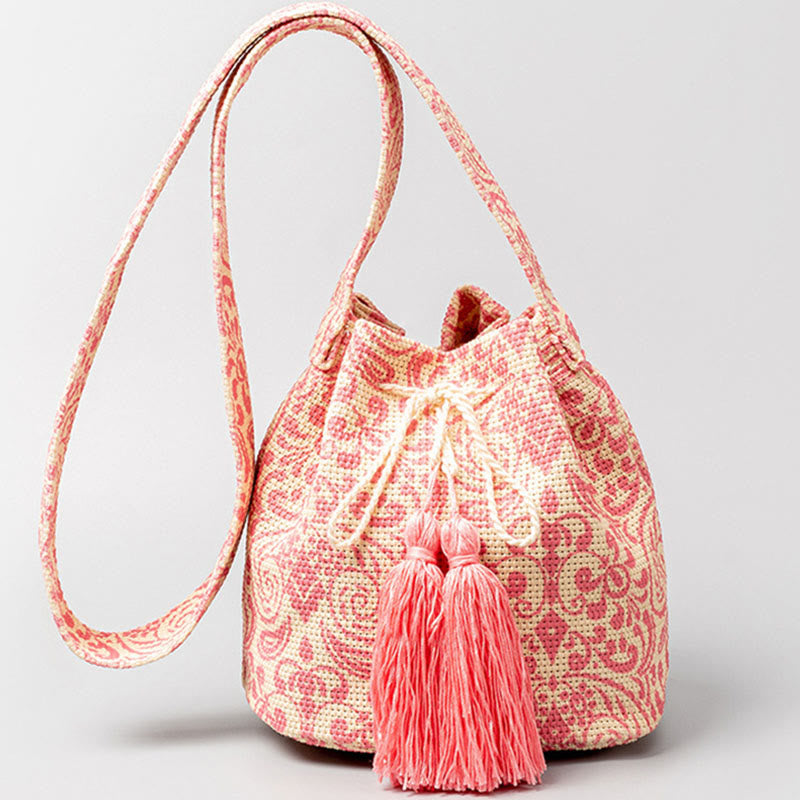 Sac à bandoulière en toile avec imprimé fleurs et Buddha Stones colorées