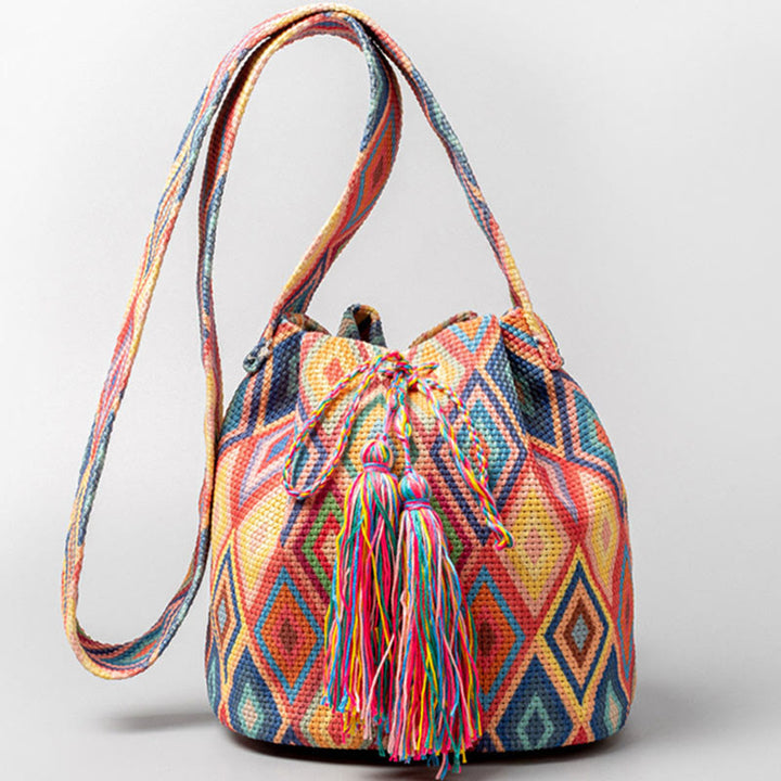 Sac à bandoulière en toile avec imprimé fleurs et Buddha Stones colorées