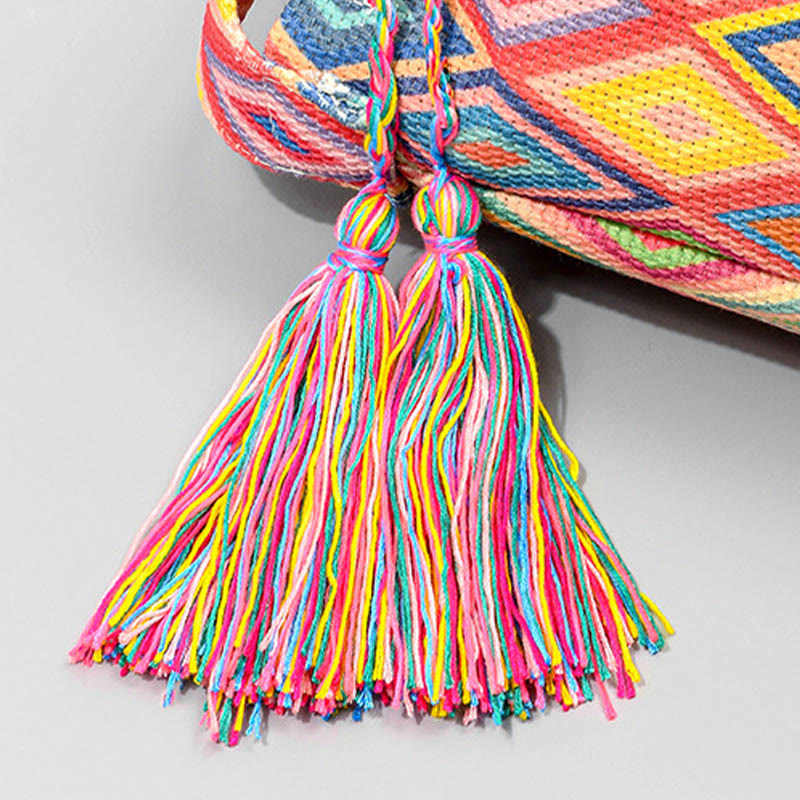 Sac à bandoulière en toile avec imprimé fleurs et Buddha Stones colorées