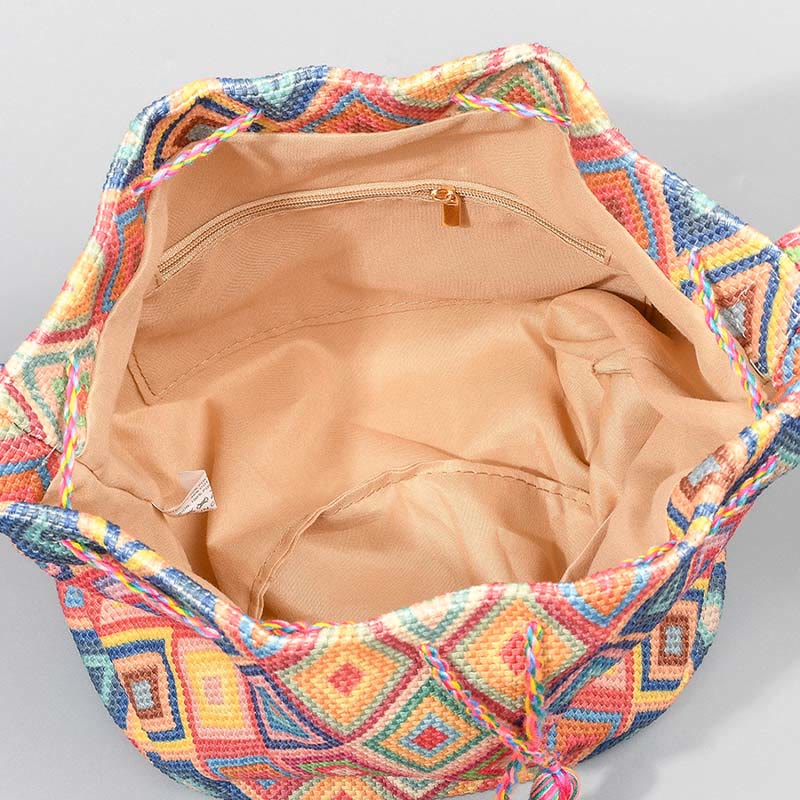 Sac à bandoulière en toile avec imprimé fleurs et Buddha Stones colorées