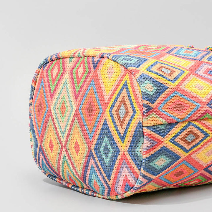 Sac à bandoulière en toile avec imprimé fleurs et Buddha Stones colorées