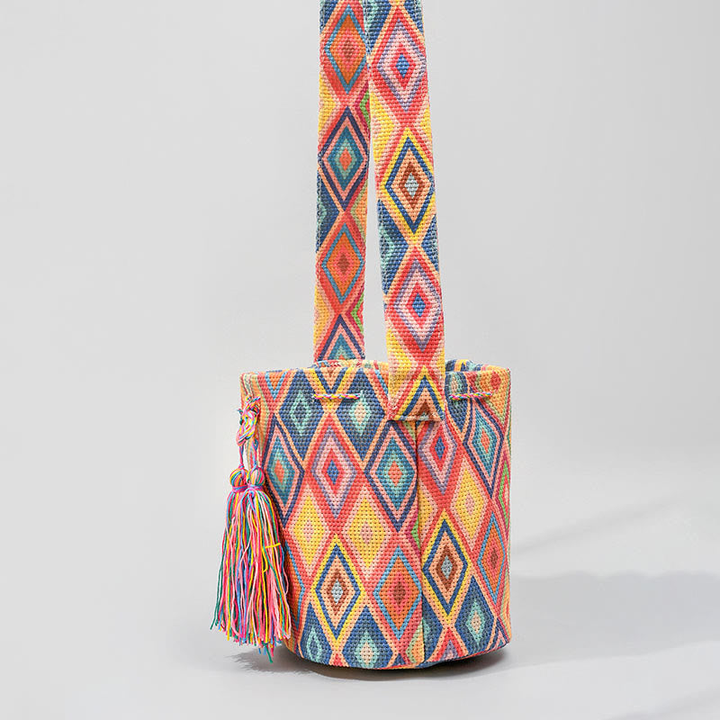 Sac à bandoulière en toile avec imprimé fleurs et Buddha Stones colorées