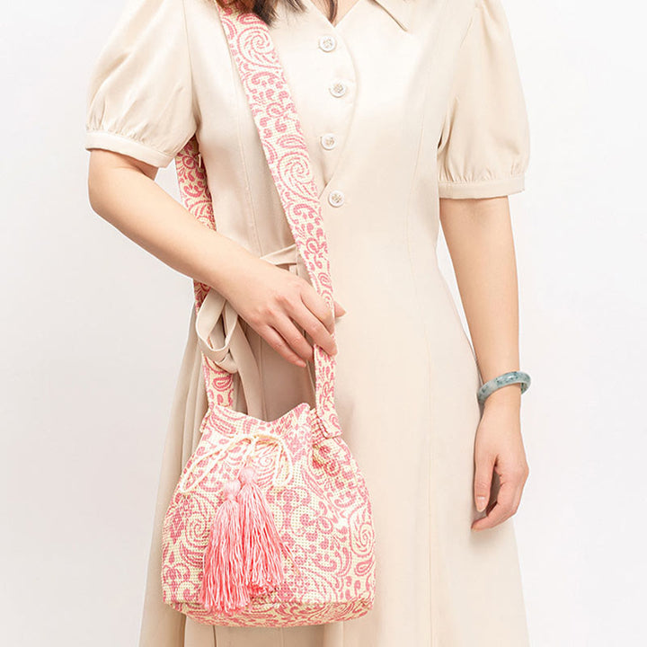 Sac à bandoulière en toile avec imprimé fleurs et Buddha Stones colorées