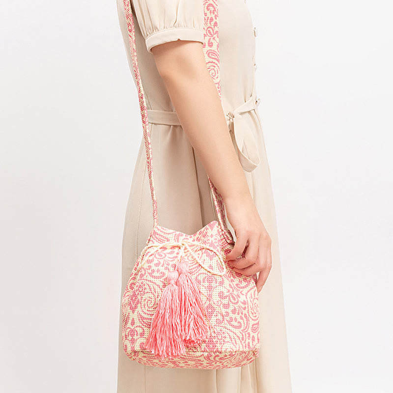 Sac à bandoulière en toile avec imprimé fleurs et Buddha Stones colorées