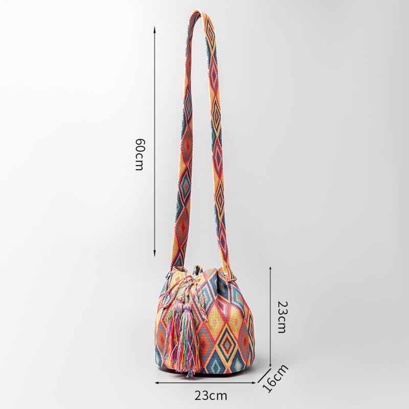 Sac à bandoulière en toile avec imprimé fleurs et Buddha Stones colorées
