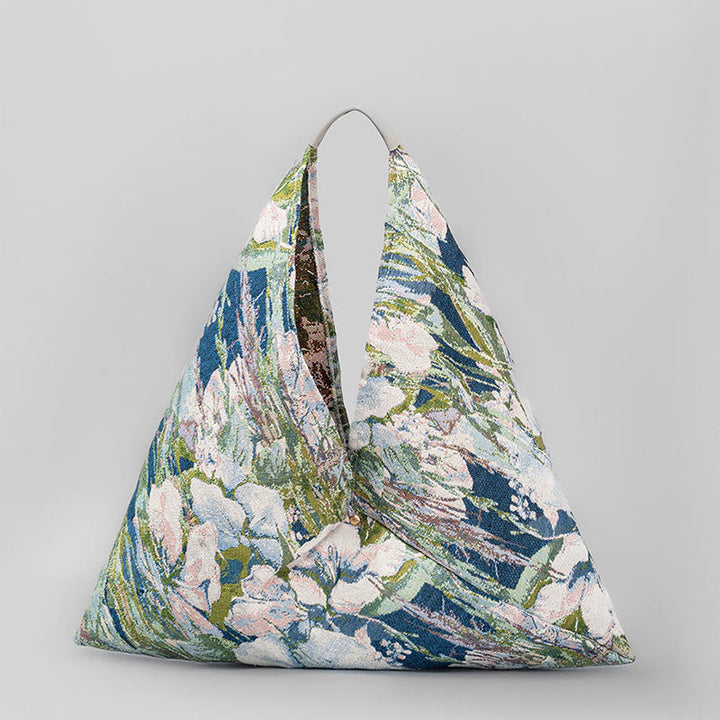 Sac à bandoulière triangulaire à imprimé géométrique avec Buddha Stones, fleurs, lettres, papillons