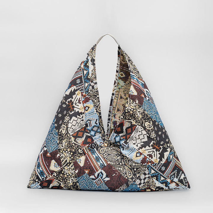Sac à bandoulière triangulaire à imprimé géométrique avec Buddha Stones, fleurs, lettres, papillons