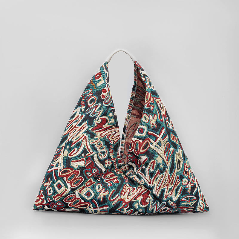 Sac à bandoulière triangulaire à imprimé géométrique avec Buddha Stones, fleurs, lettres, papillons