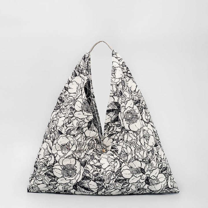 Sac à bandoulière triangulaire à imprimé géométrique avec Buddha Stones, fleurs, lettres, papillons