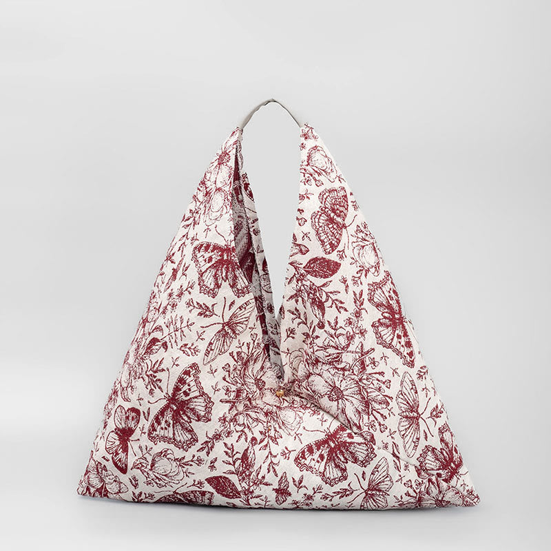 Sac à bandoulière triangulaire à imprimé géométrique avec Buddha Stones, fleurs, lettres, papillons