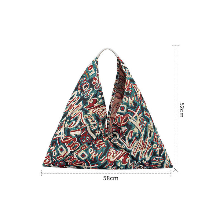 Sac à bandoulière triangulaire à imprimé géométrique avec Buddha Stones, fleurs, lettres, papillons