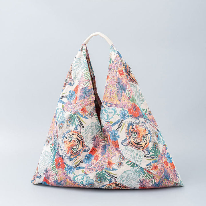 Sac à bandoulière triangulaire à imprimé léopard et rayures avec Buddha Stones et géométrie