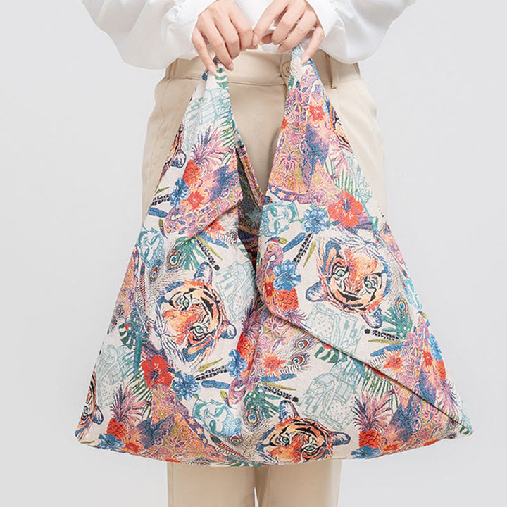 Sac à bandoulière triangulaire à imprimé léopard et rayures avec Buddha Stones et géométrie