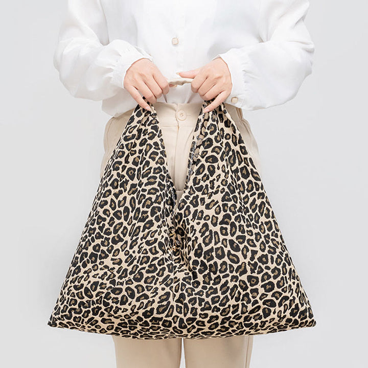 Sac à bandoulière triangulaire à imprimé léopard et rayures avec Buddha Stones et géométrie