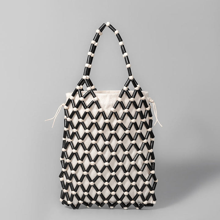 Sac à main en perles creuses en bois tissées à la main avec Buddha Stones