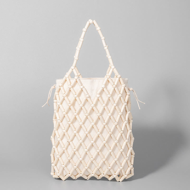 Sac à main en perles creuses en bois tissées à la main avec Buddha Stones