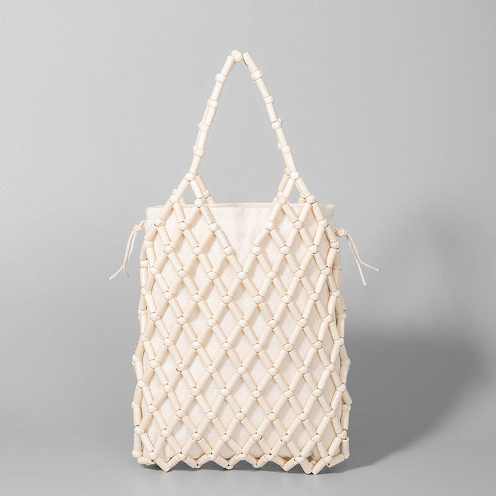 Sac à main en perles creuses en bois tissées à la main avec Buddha Stones