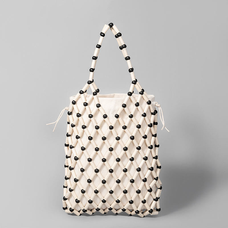 Sac à main en perles creuses en bois tissées à la main avec Buddha Stones