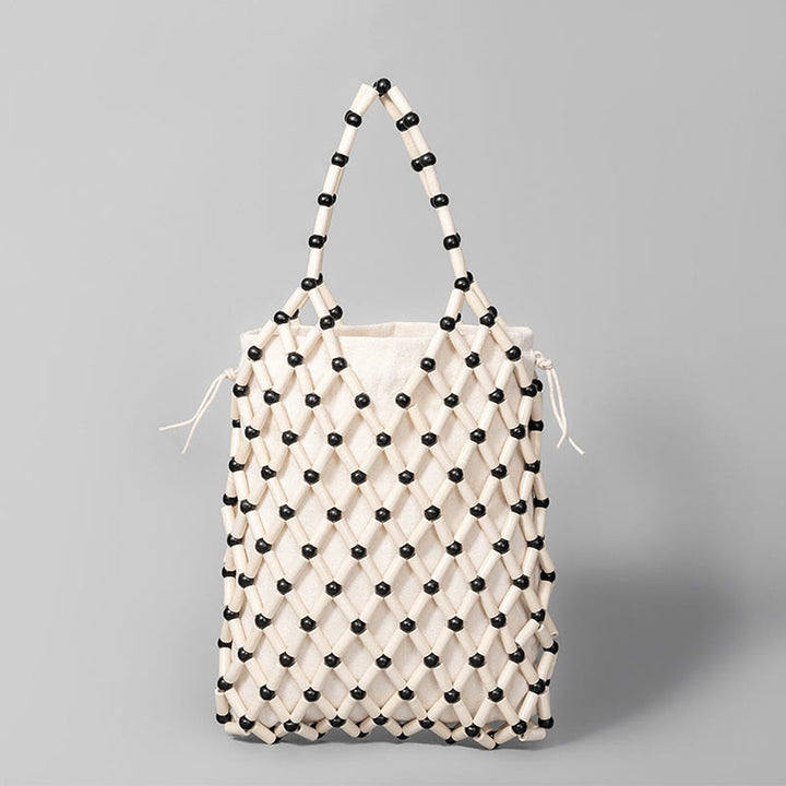 Sac à main en perles creuses en bois tissées à la main avec Buddha Stones