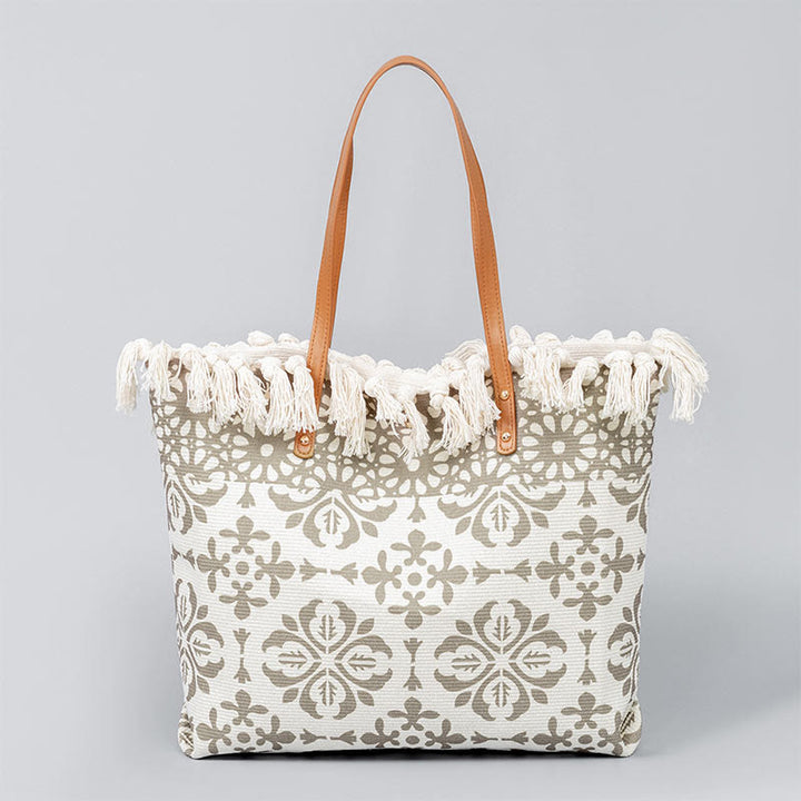 Sac fourre-tout en toile à imprimé géométrique bohème de grande capacité avec Buddha Stones