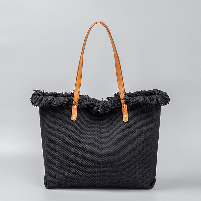 Sac fourre-tout en toile à pompon de grande capacité Buddha Stones
