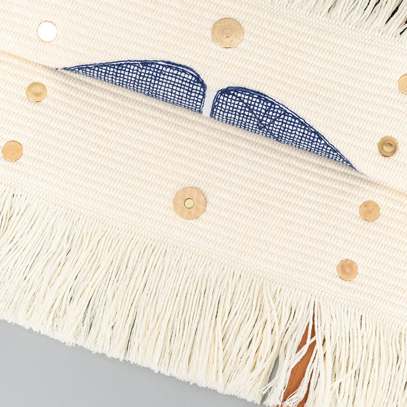 Sac fourre-tout en toile à pompon avec motif de feuilles de Buddha Stones et de mauvais œil de grande capacité