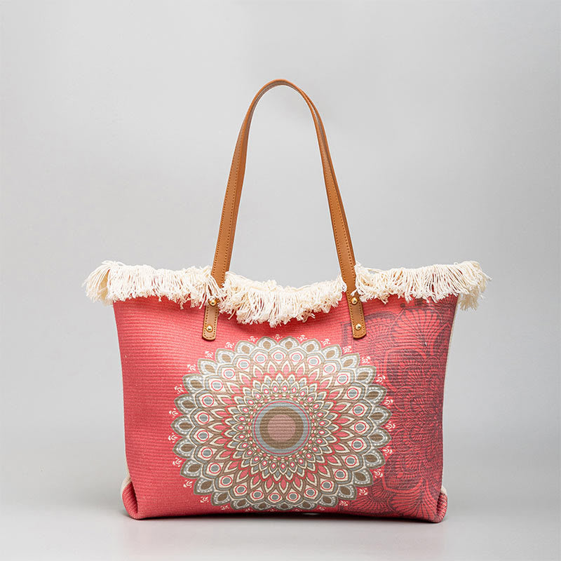 Sac fourre-tout en toile à pompon avec Buddha Stones et attrape-rêves de grande capacité