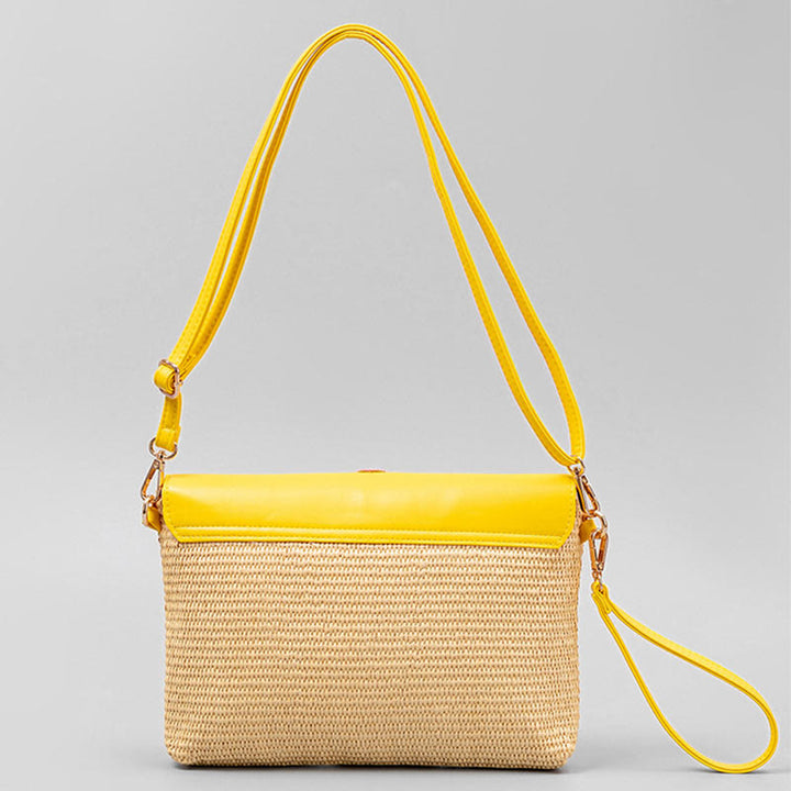 Sac à bandoulière en paille tissée avec Buddha Stones Hamsa Elephant Flower