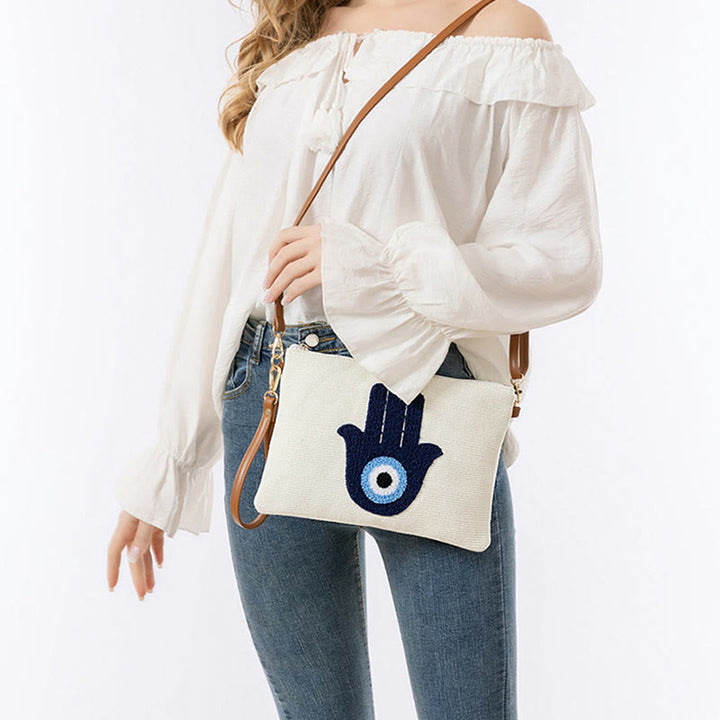 Sac à bandoulière en toile avec Buddha Stones et mauvais œil, sac à main