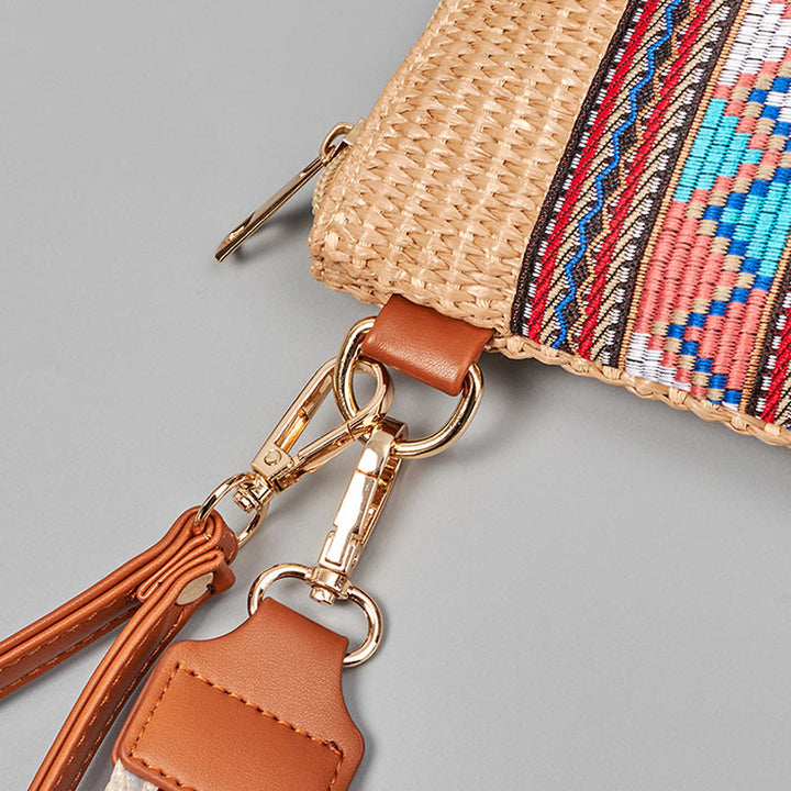 Sac à bandoulière en paille tissée à géométrie colorée avec Buddha Stones Boho