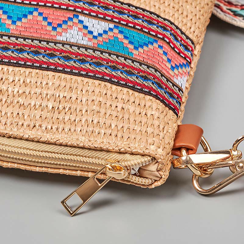 Sac à bandoulière en paille tissée à géométrie colorée avec Buddha Stones Boho