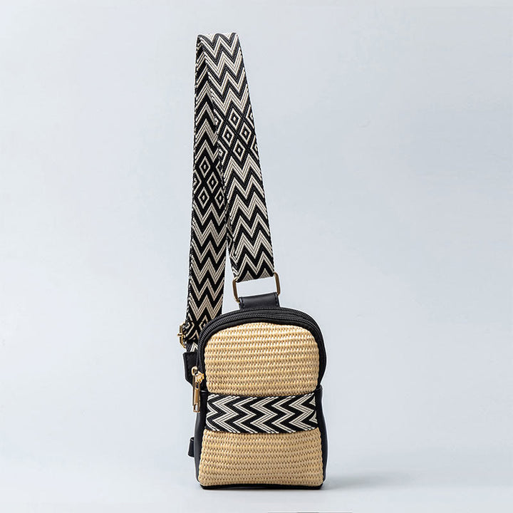 Sac à bandoulière en paille tissée géométrique Buddha Stones Small