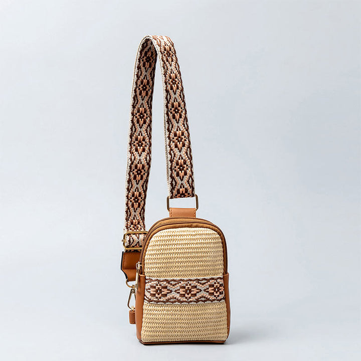 Sac à bandoulière en paille tissée géométrique Buddha Stones Small